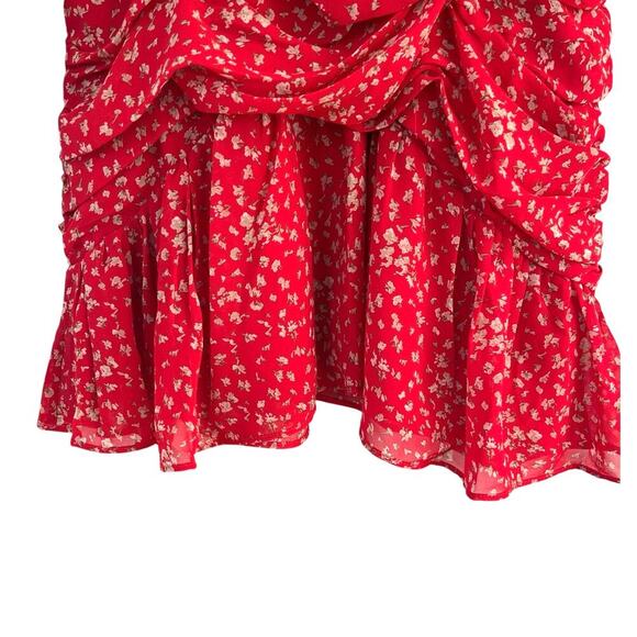 ACOA Here's Your Chance Mini Dress Red Micro Floral Small Ruched Tiered Y2K NEW - Picture 9 of 9
